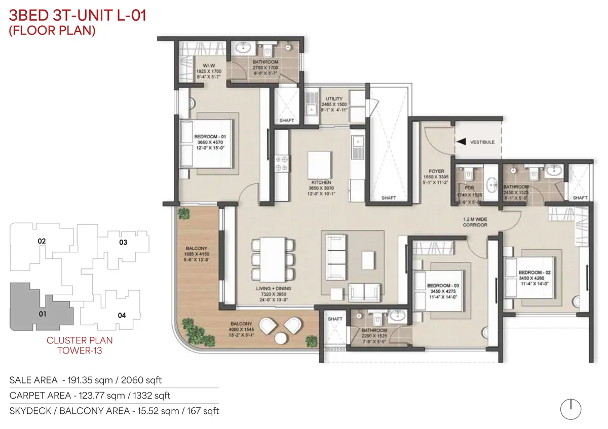 Nambiar District 25 Phase 3 3 BHK 3T floor plan - 2,060 sq ft saleable