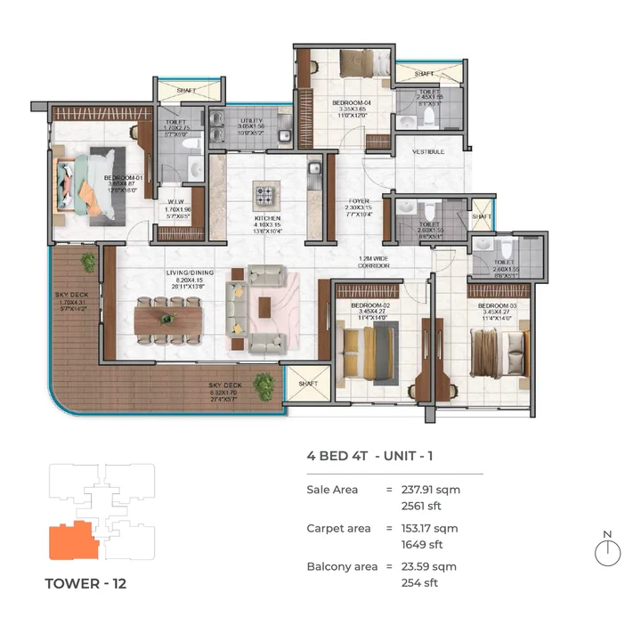 4 BHK 4T floor plan